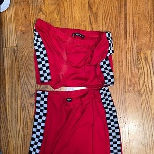 Red and plaid matching set